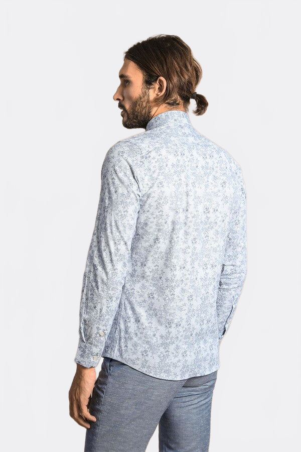 Grey Flower Patterned Slim Fit Shirt | Wessi