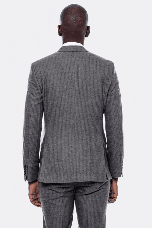Striped Dark Beige Double Breasted Suit - Wessi