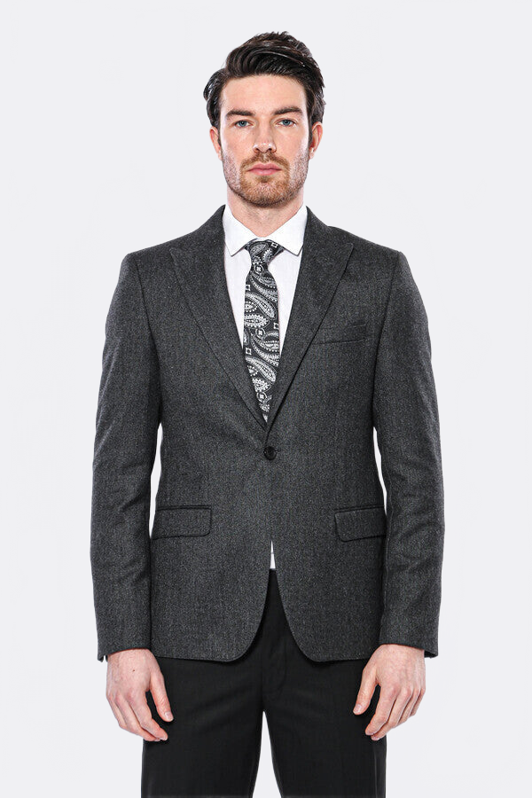 Peak Lapel Dark Grey Blazer - Wessi
