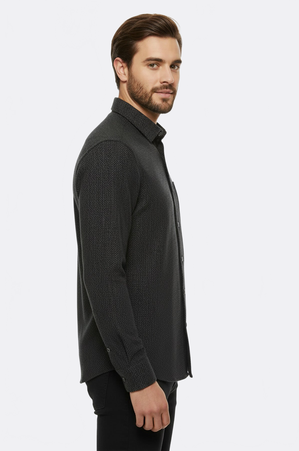 Herringbone Pattern Thick Dark Green Men Lumberjack Shirt - Wessi