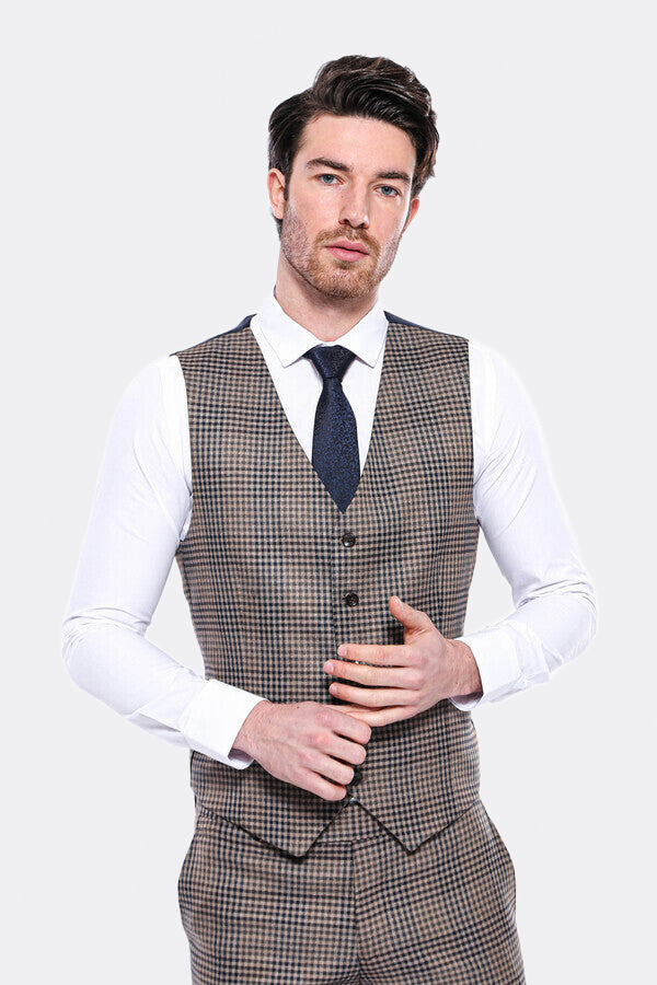 Patterned Brown Men's Vest - Wessi