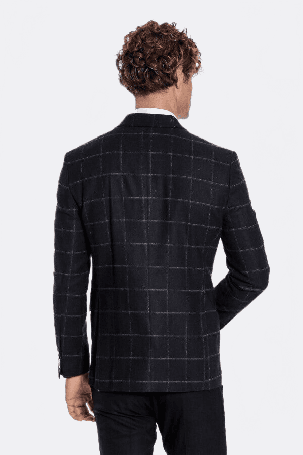 Plaid Wool Black Men Blazer - Wessi