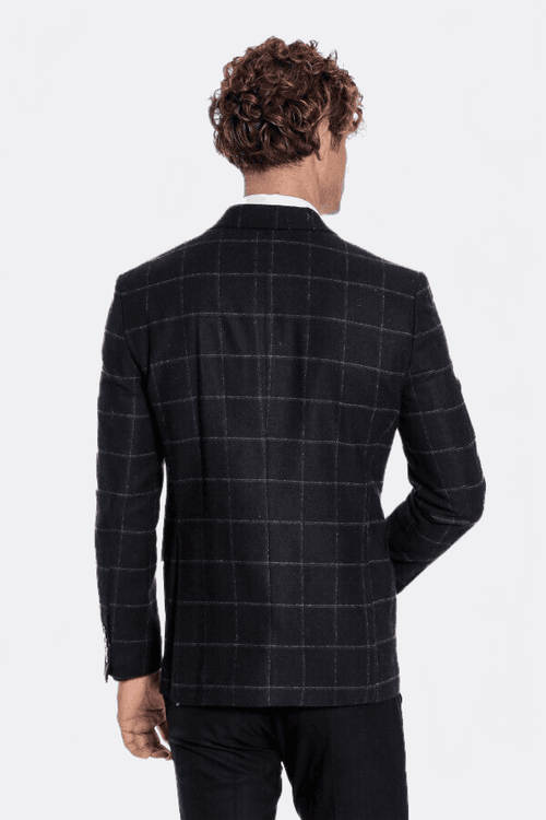 Plaid Wool Black Men Blazer - Wessi
