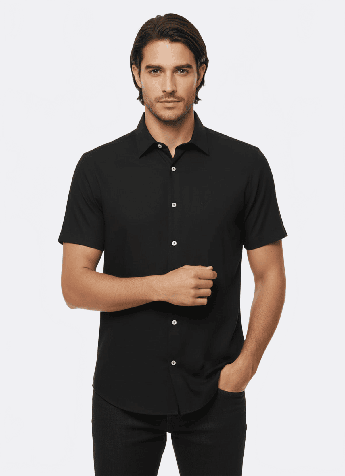 Short Sleeves Cotton Black Men Shirt - Wessi
