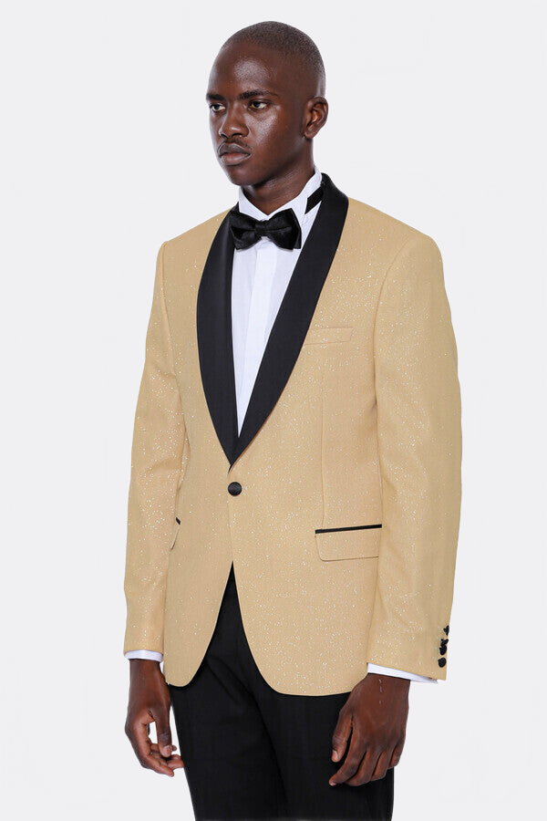 Yellow Shawl Lapel Sparkly Tuxedo Jacket - Wessi