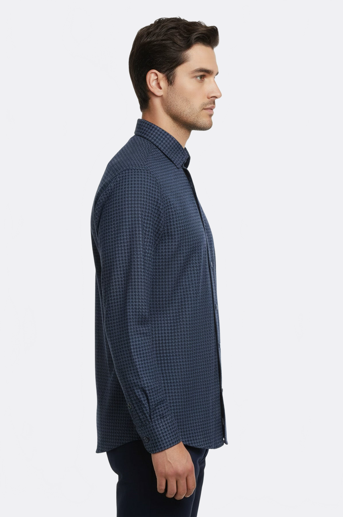 Damask Pattern Slim Fit Long Sleeves Blue Men Shirt - Wessi