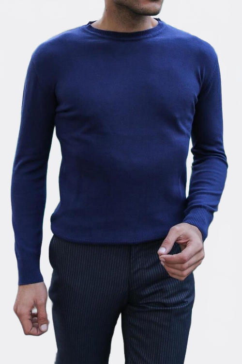 Circle Collar Navy Blue Sweater - Wessi
