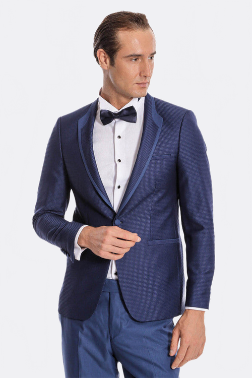 Dot Patterned Dark Blue Tuxedo - Wessi