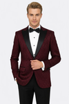 Shiny Patterned Burgundy Prom Blazer - Wessi