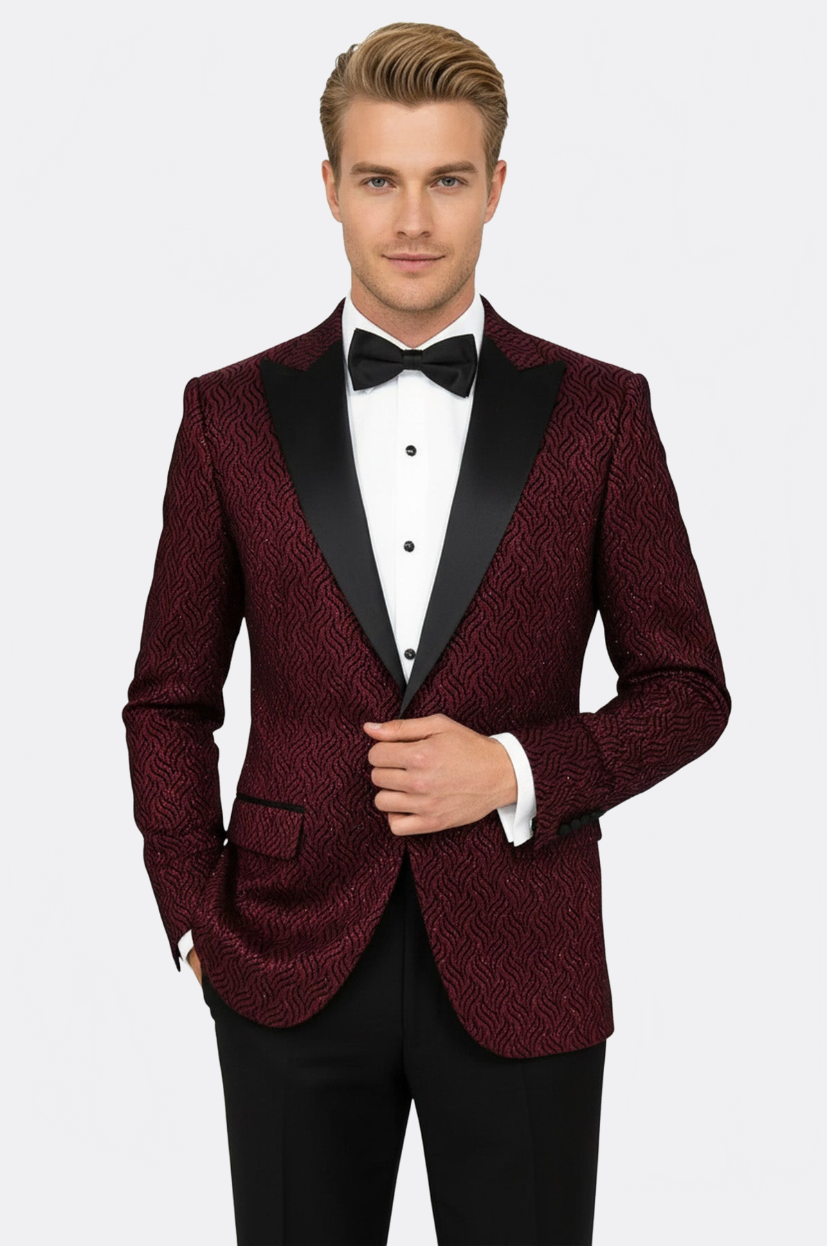 Shiny Patterned Burgundy Prom Blazer - Wessi