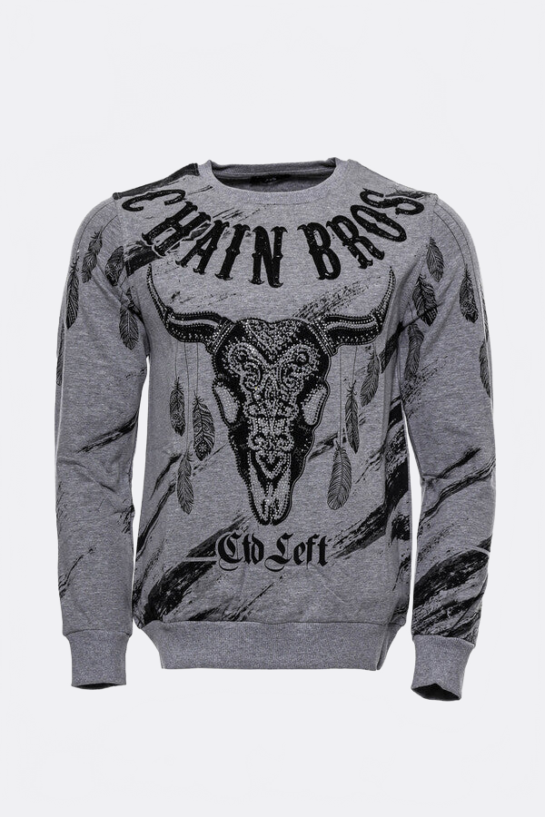 Grey Patterned Slim Fit Sweatshirt - Wessi