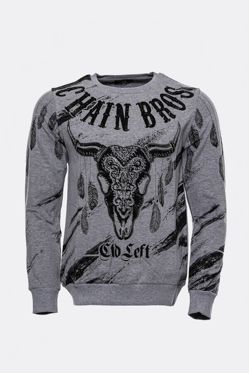 Grey Patterned Slim Fit Sweatshirt - Wessi