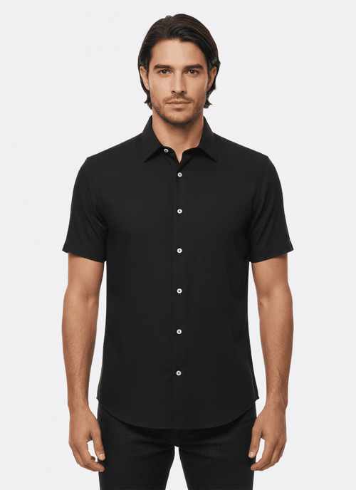 Short Sleeves Cotton Black Men Shirt - Wessi