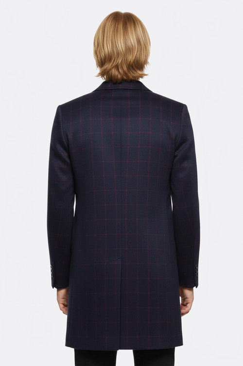 Checked Navy Blue Men Cachet Coat - Wessi