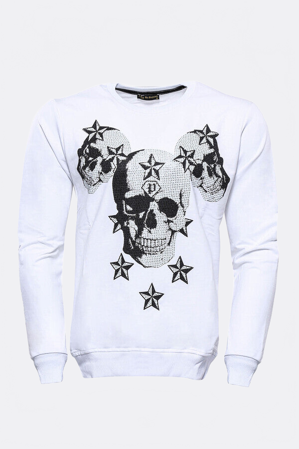 White Skulls Printed Sweatshirt - Wessi