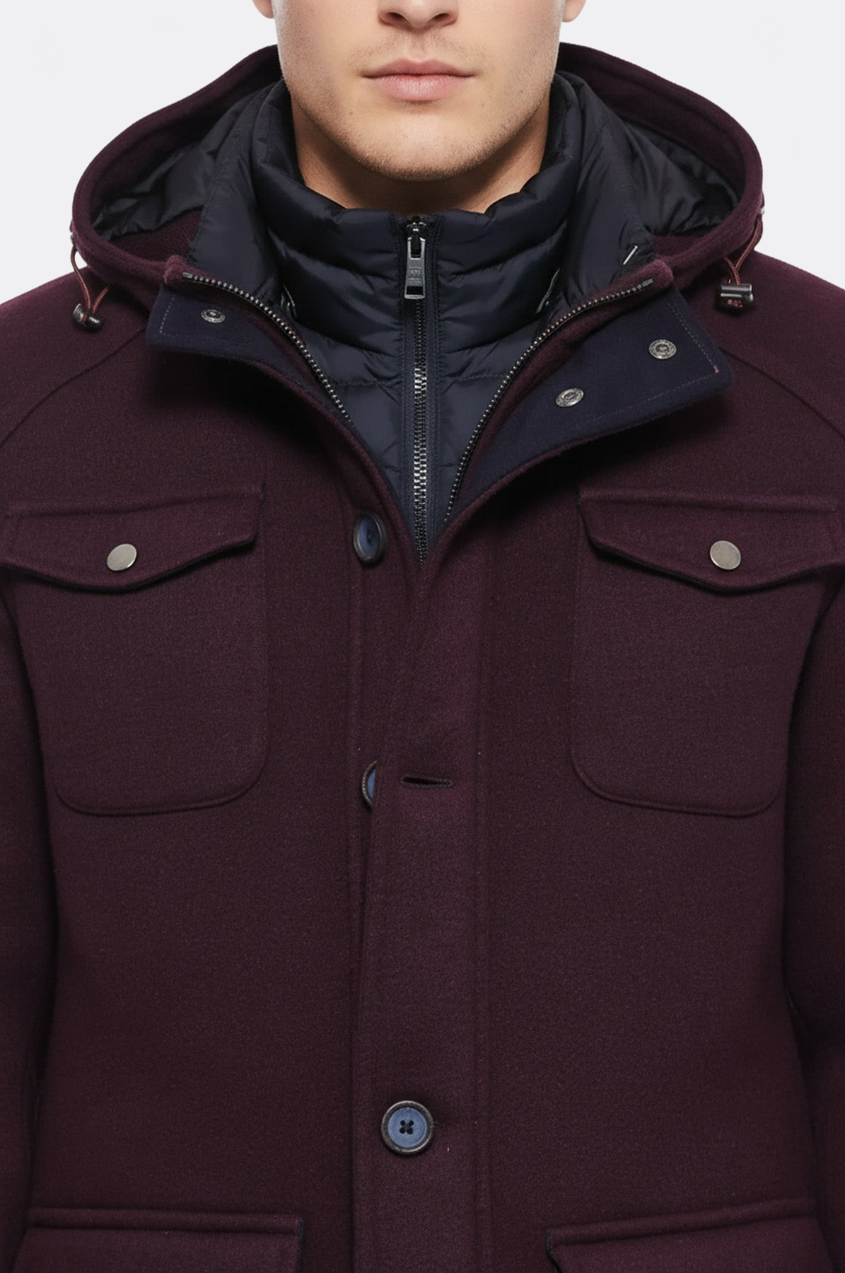 Claret Red Felt Hooded Coat - Wessi