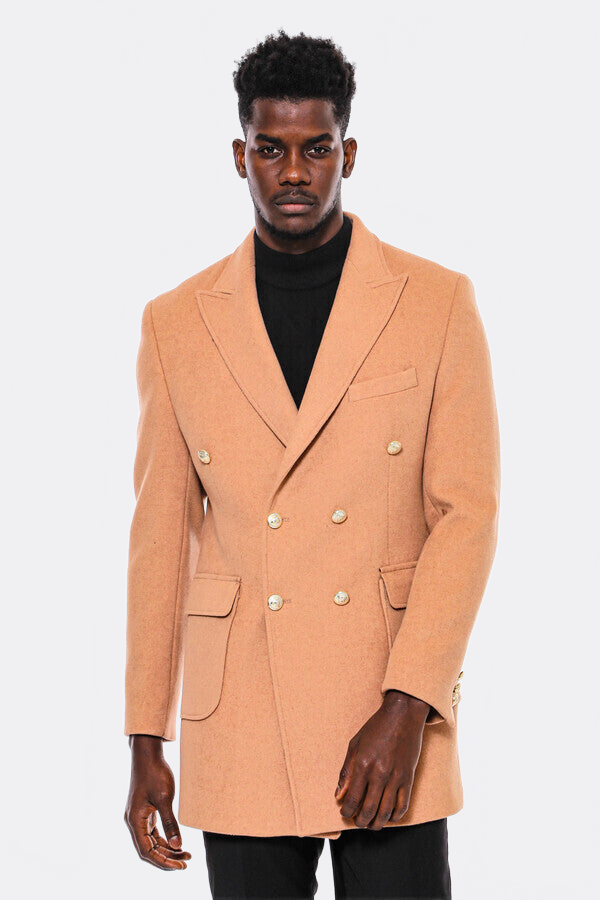 Cream Metal Buttoned Double Breasted Long Coat - Wessi