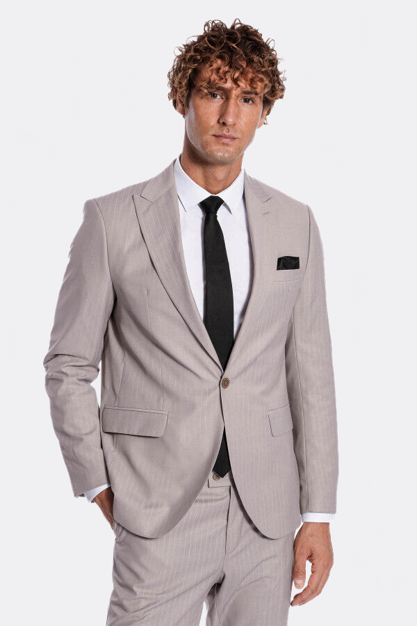 2 Piece Striped Grey Men Suit - Wessi