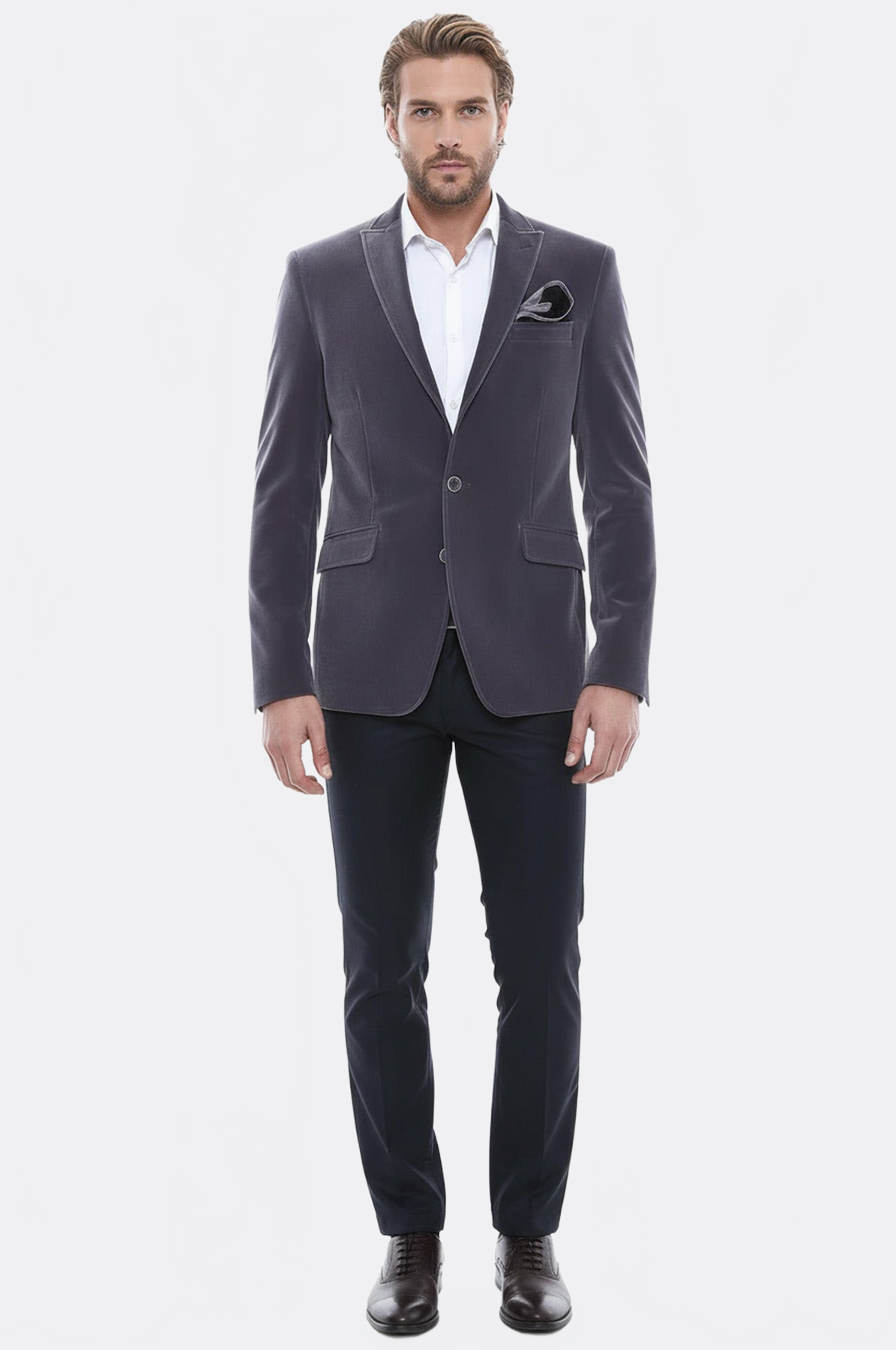 Velvet Slim Fit Grey Men Blazer - Wessi