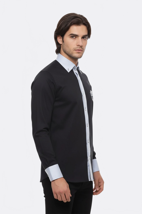 Cotton- Satin Black Men's Sport Shirt - Wessi