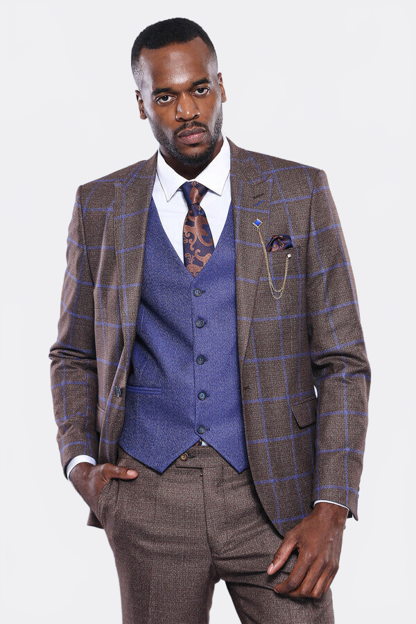 Brown Blue Checked Suit | Wessi - Wessi