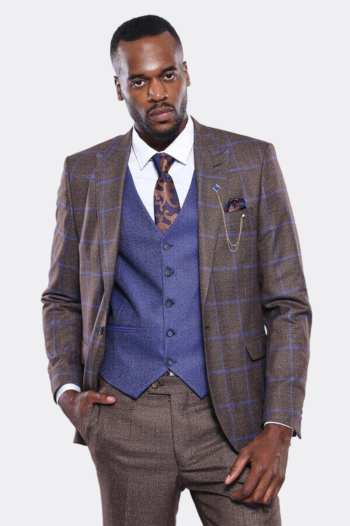 Brown Blue Checked Suit | Wessi - Wessi