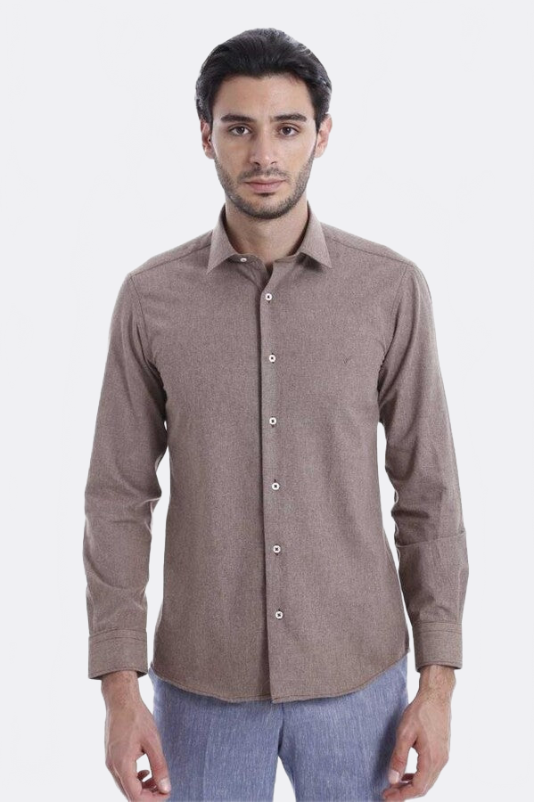 Patterned Wool Dark Brown Shirt - Wessi