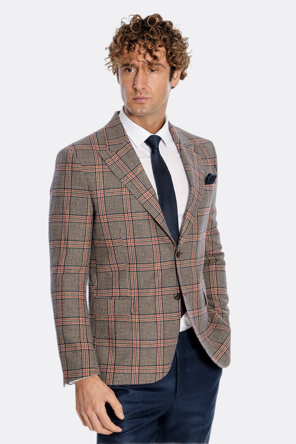 Checked Navy Blue Men Blazer - Wessi