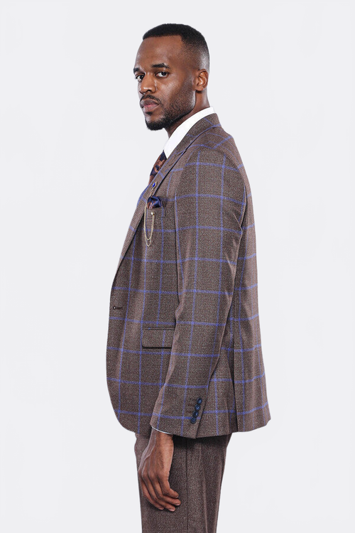 Brown Blue Checked Suit | Wessi - Wessi