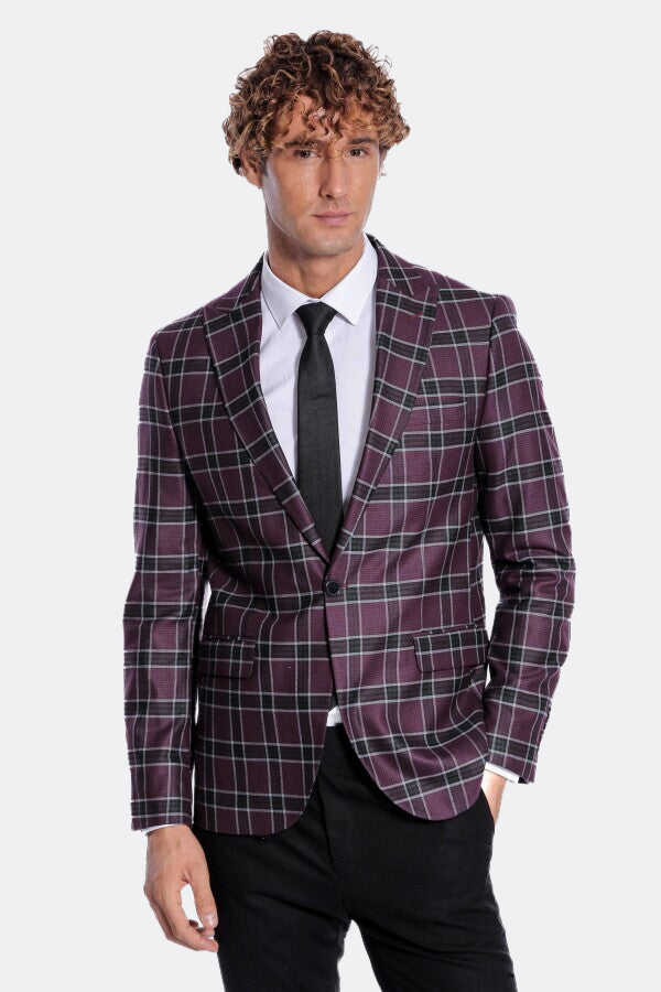 Slim Fit Peak Lapel Purple Men Blazer - Wessi