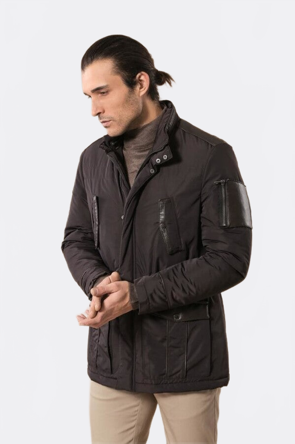 Leather Modeled Dark Brown Slim Fit Quilted Jacket - Wessi