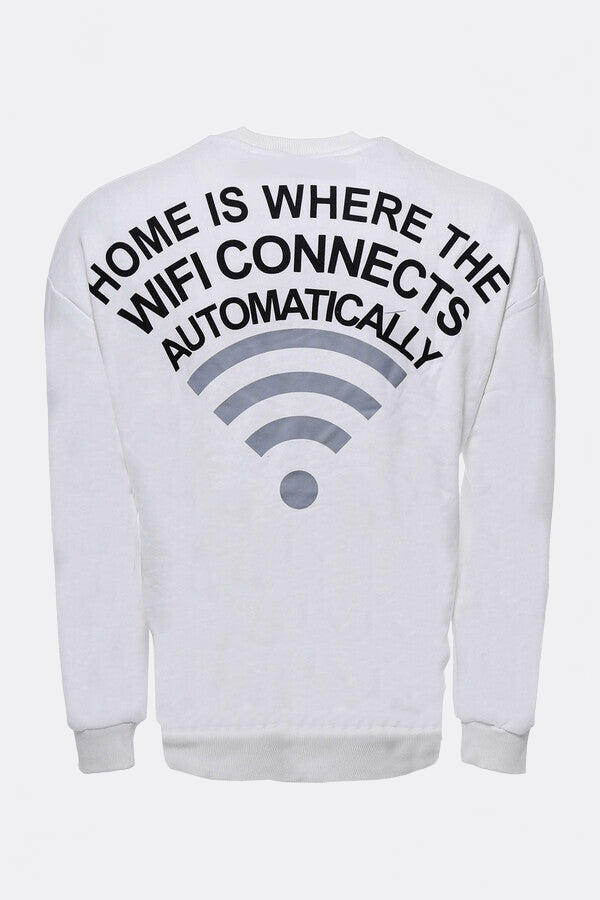 Crew Neck Both Side Printed White Sweatshirt - Wessi