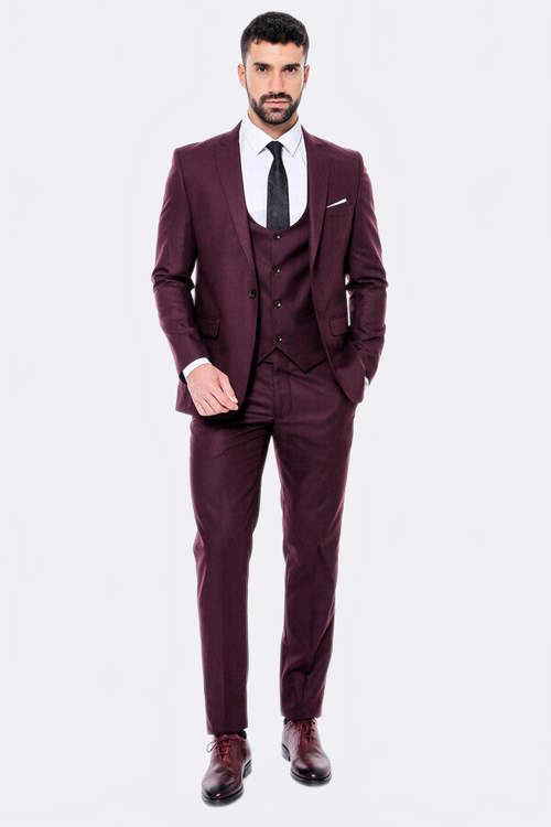 Plain Slim Fit Burgundy Men Suit - Wessi