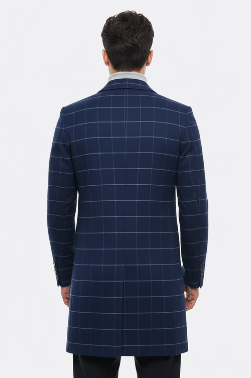 Wide Pointed Collar Indigo Men Coat - Wessi