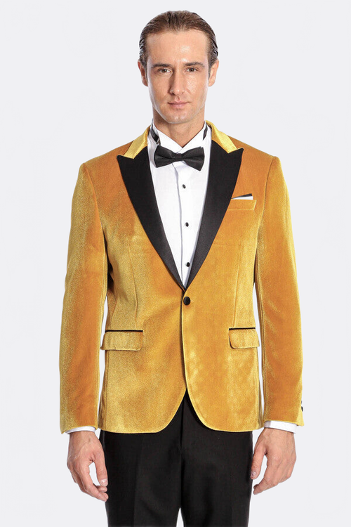 Velvet Slim Fit Yellow Men Prom Blazer - Wessi