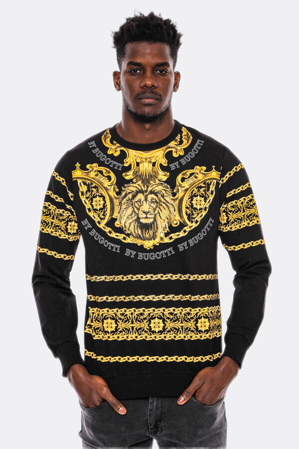 Patterned Slim Fit Black Yellow Sweatshirt - Wessi
