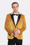Velvet Slim Fit Yellow Men Prom Blazer - Wessi