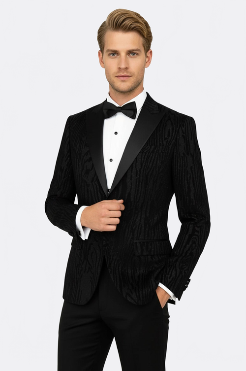 Slim Fit Zebra Patterned Black Prom Blazer - Wessi