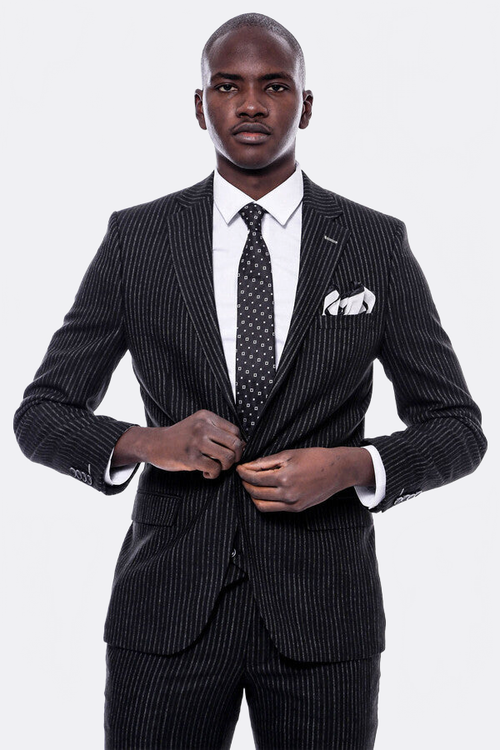 Striped Black Double Breasted Suit - Wessi