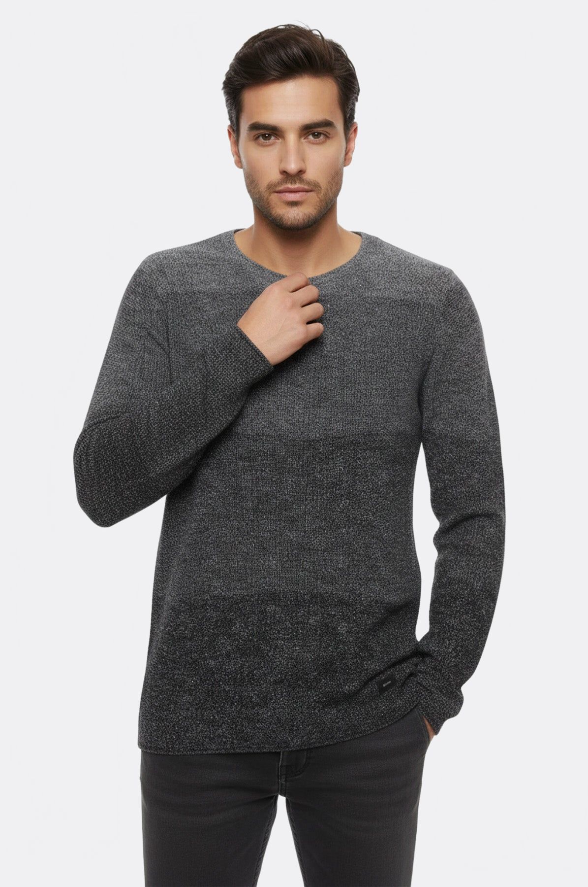 Circle Neck Patterned Grey Knitwear - Wessi