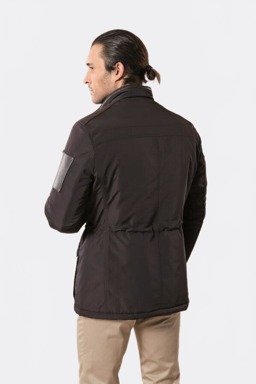 Leather Modeled Dark Brown Slim Fit Quilted Jacket - Wessi