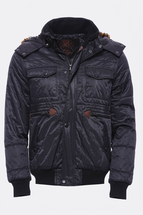 6 Pocket Bondite Zippered Hooded Black Coat-Wessi
