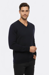 Dot Patterned V Neck Navy Blue Sweater - Wessi