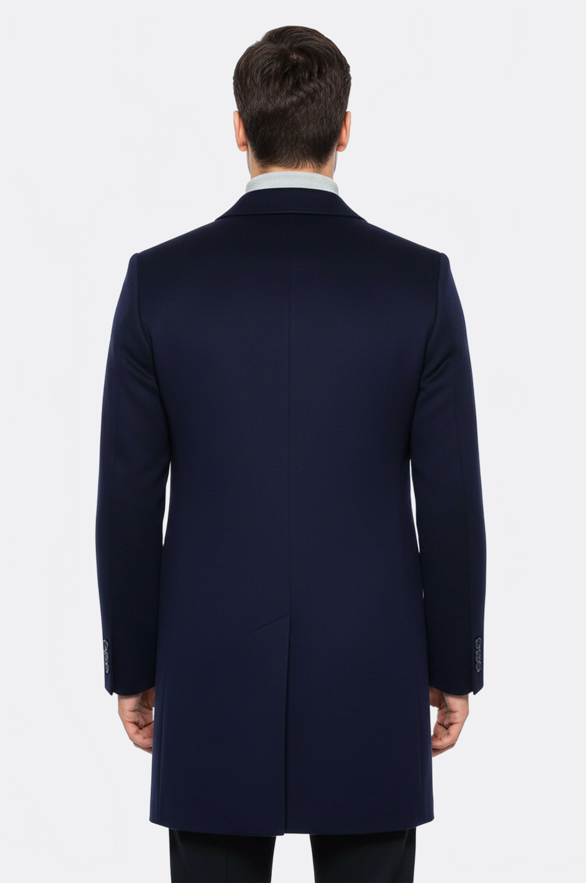 Wide Pointed Collar Over Knee Navy Blue Men Coat - Wessi