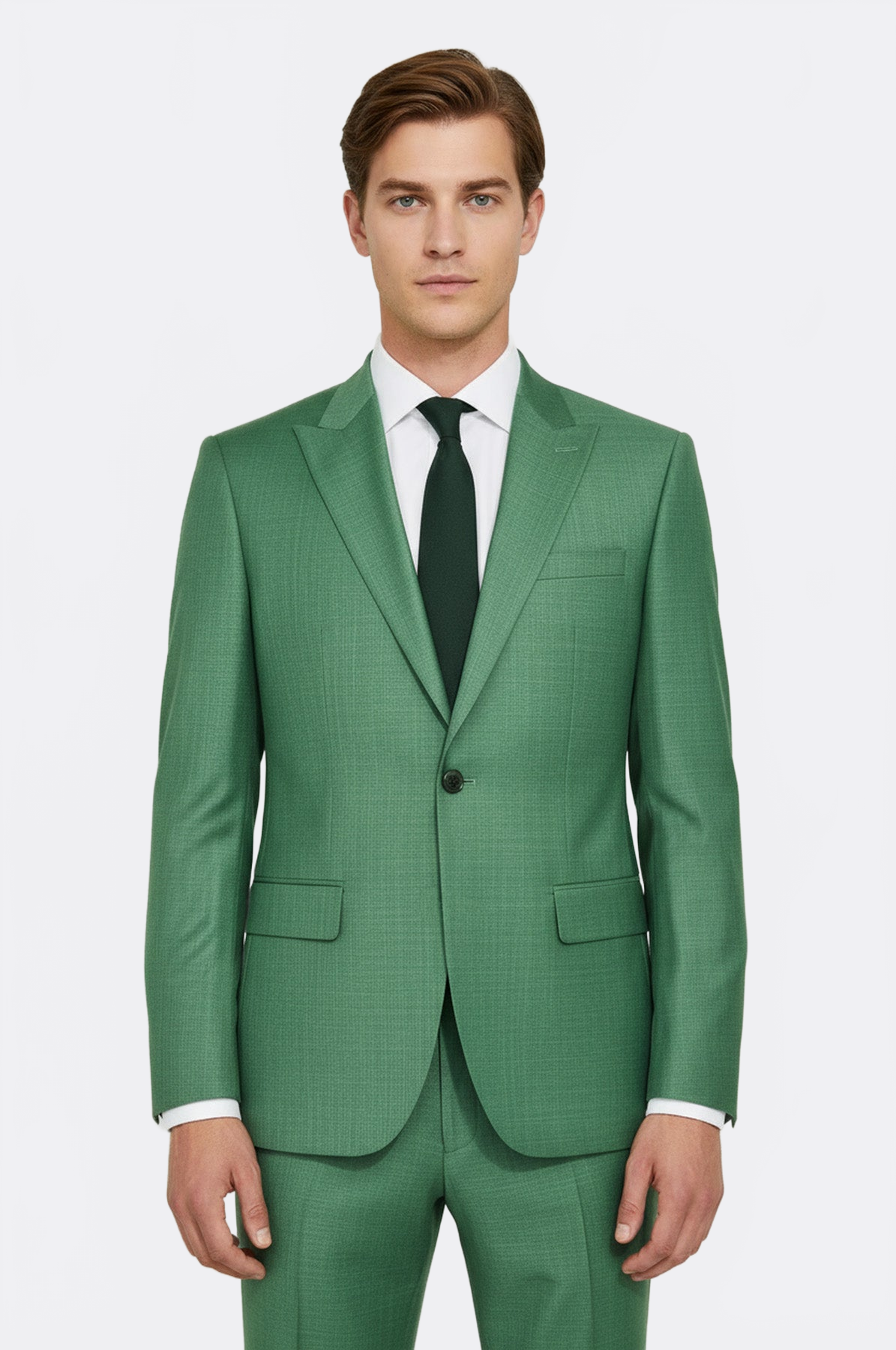Two Piece Slim Fit Single Button Green Men Suit - Wessi