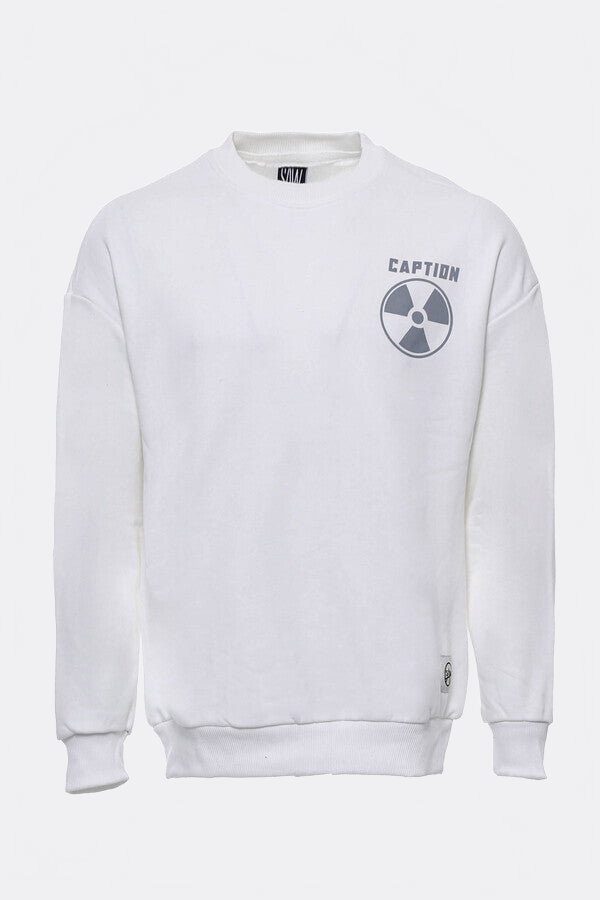 Crew Neck Both Side Printed White Sweatshirt - Wessi