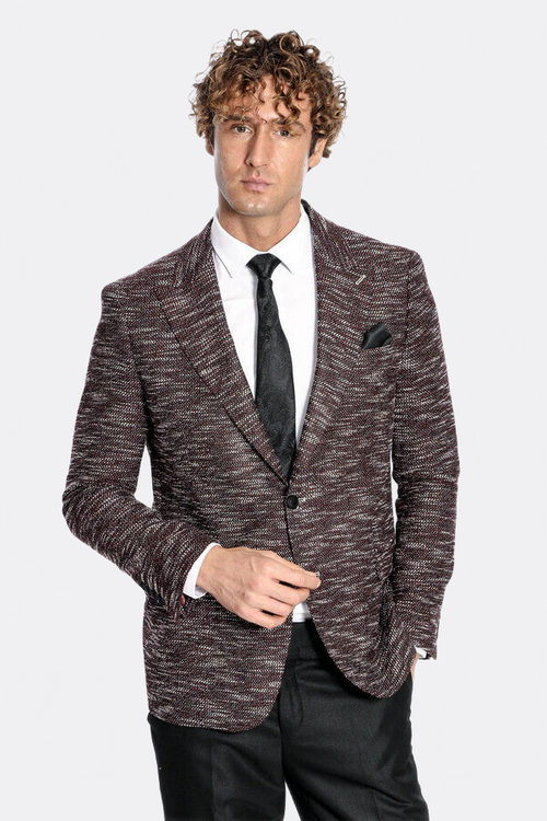 Slim Fit Patterned Sport Burgundy Men Blazer - Wessi