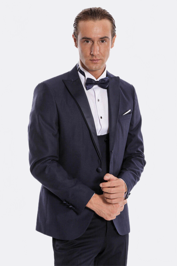 Navy Blue Vested Tuxedo - Wessi