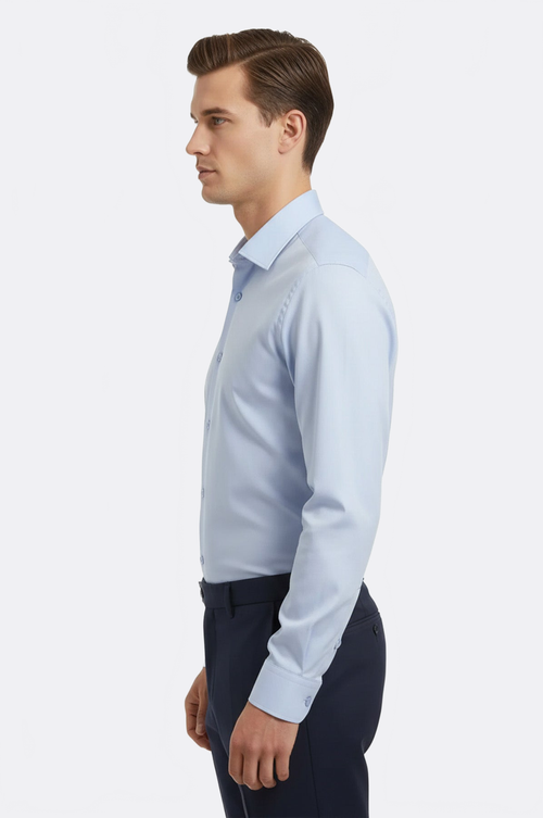 Sky Blue Plain Long Sleeves Regular Fit Shirt - Wessi