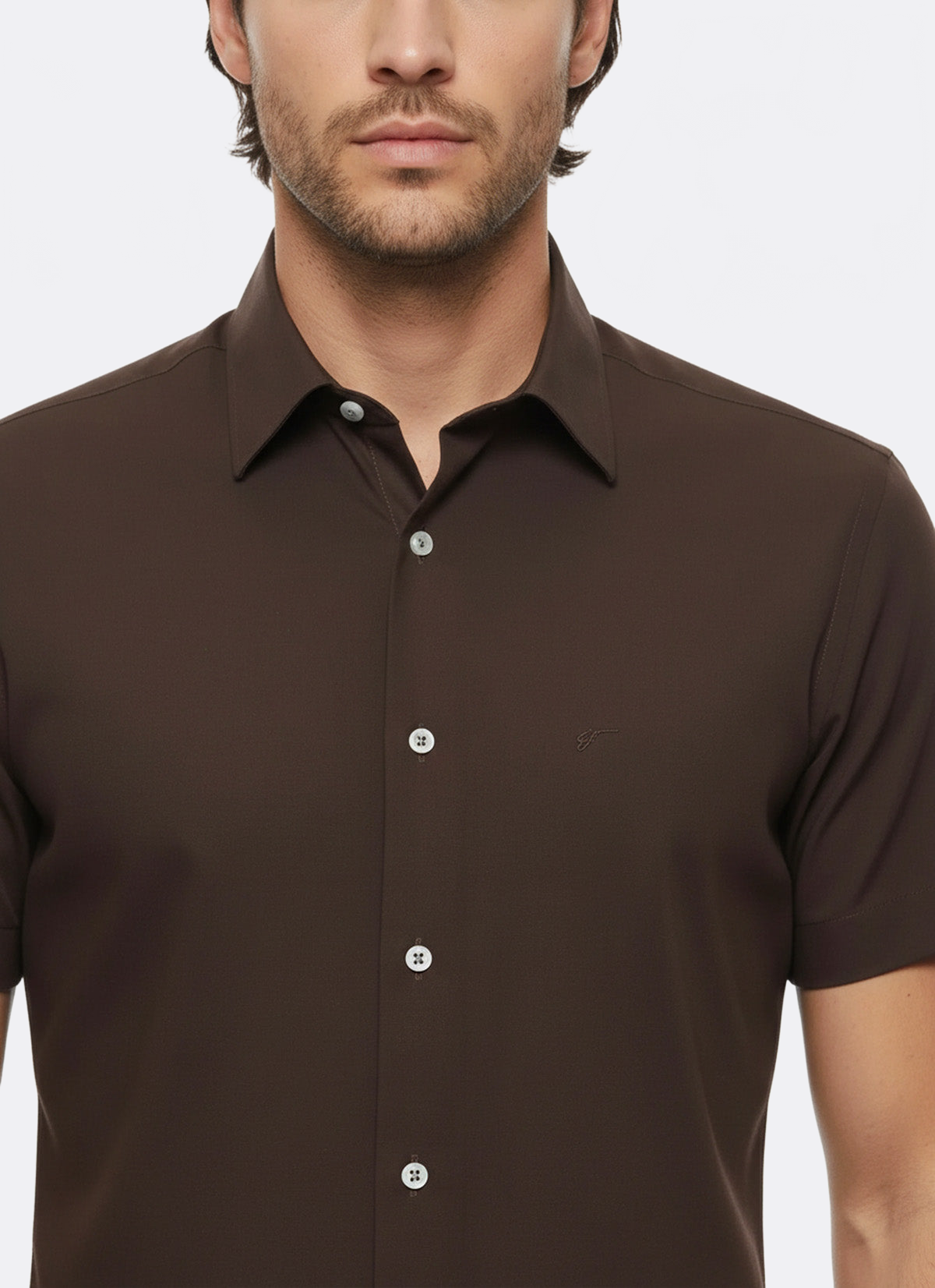 Short Sleeve Cotton Brown Men Shirt - Wessi